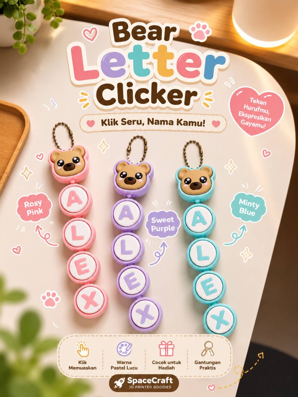 Bear Letter Clicker yang dapat dibuat dengan nama custom
